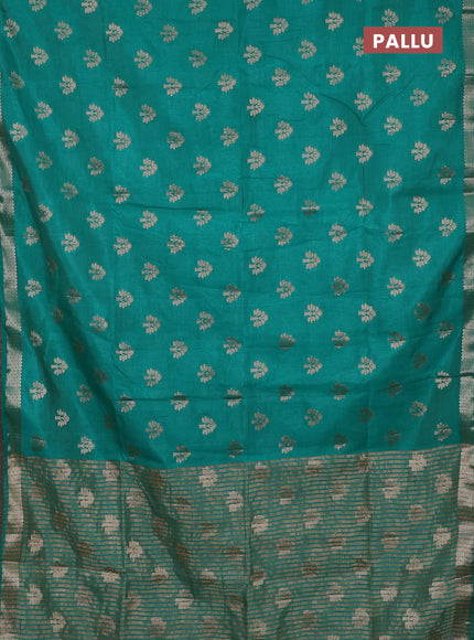 Semi raw silk saree teal green with allover zari woven buttas and zari woven border