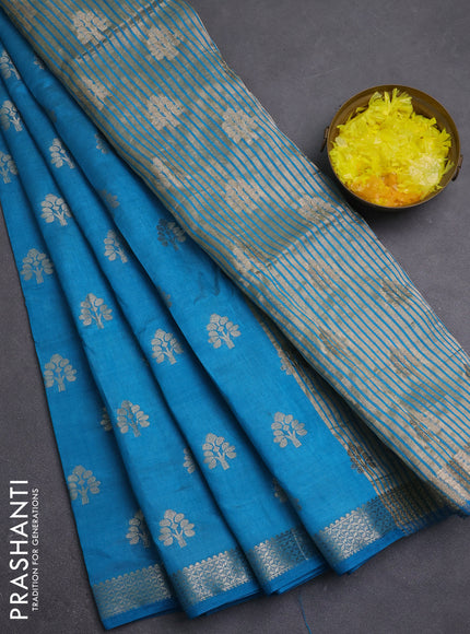 Semi raw silk saree teal blue with zari woven buttas and zari woven border