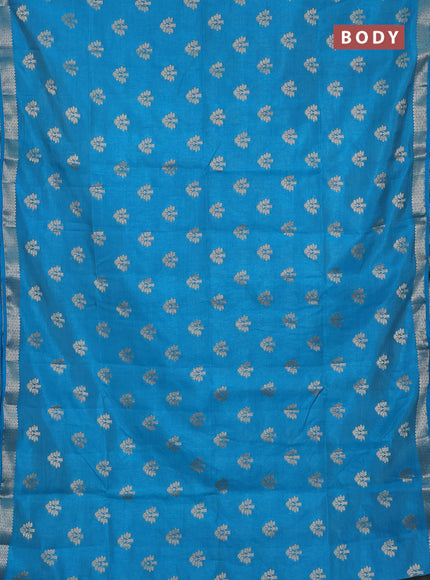 Semi raw silk saree teal blue with zari woven buttas and zari woven border
