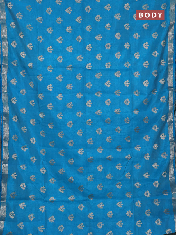Semi raw silk saree teal blue with zari woven buttas and zari woven border