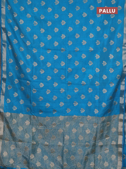 Semi raw silk saree teal blue with zari woven buttas and zari woven border