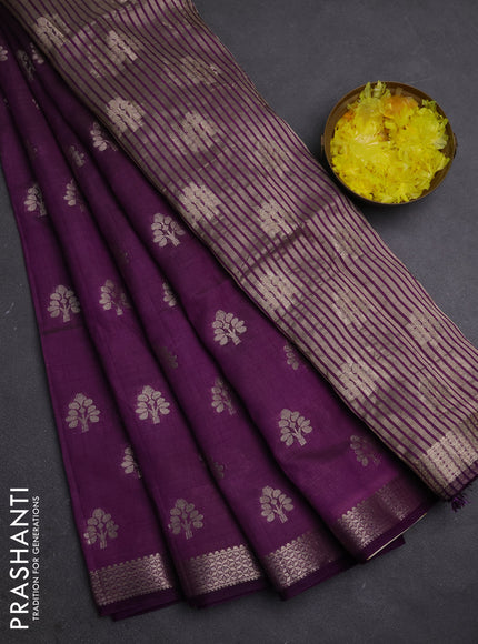 Semi raw silk saree violet with allover zari woven buttas and zari woven border