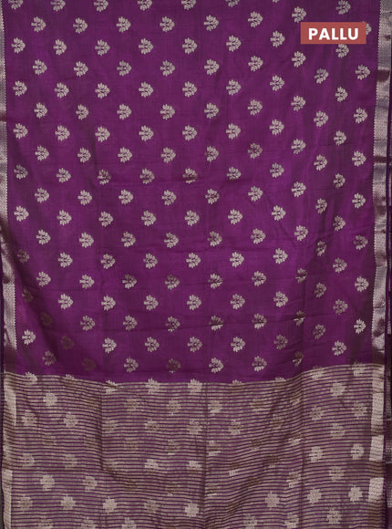 Semi raw silk saree violet with allover zari woven buttas and zari woven border