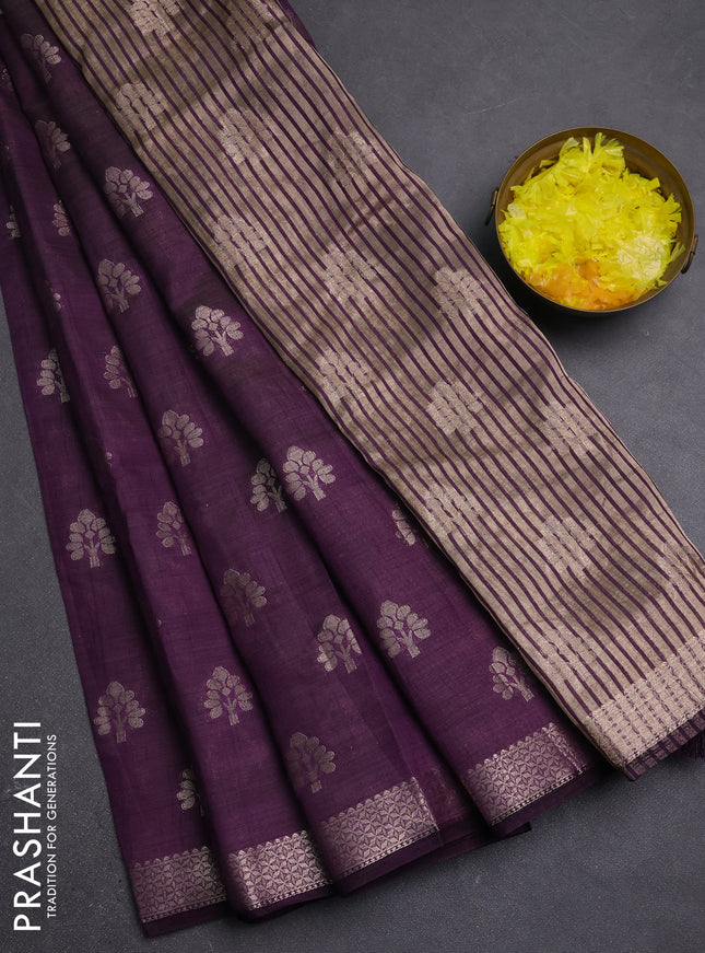Semi raw silk saree violet with allover zari woven buttas and zari woven border