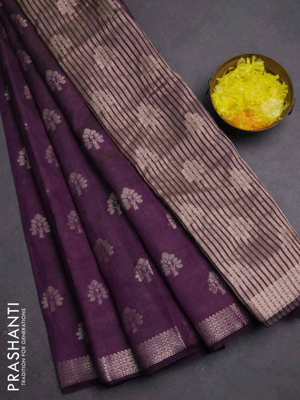 Semi raw silk saree violet with allover zari woven buttas and zari woven border