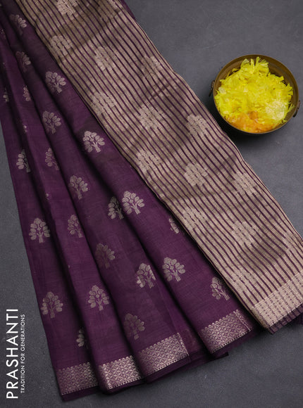 Semi raw silk saree violet with allover zari woven buttas and zari woven border