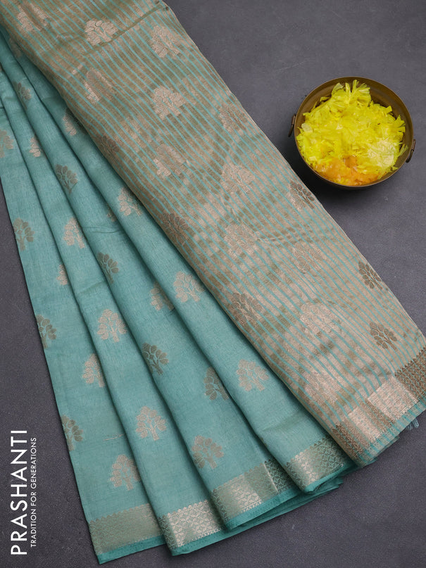 Semi raw silk saree pastel green with allover zari woven buttas and zari woven border