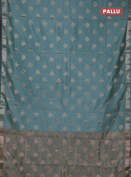 Semi raw silk saree pastel green with allover zari woven buttas and zari woven border