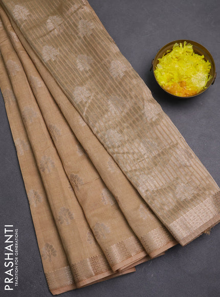 Semi raw silk saree sandal with allover zari woven buttas and zari woven border