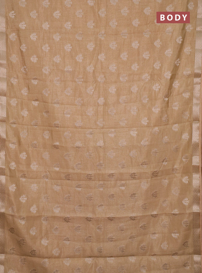 Semi raw silk saree sandal with allover zari woven buttas and zari woven border