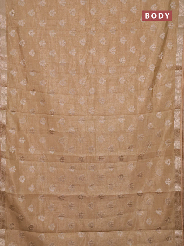 Semi raw silk saree sandal with allover zari woven buttas and zari woven border
