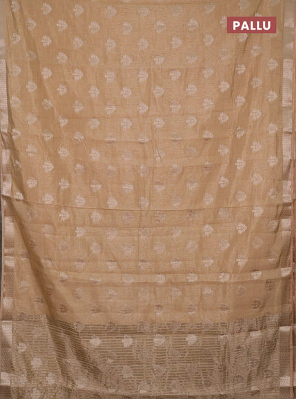 Semi raw silk saree sandal with allover zari woven buttas and zari woven border