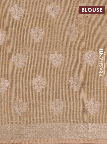 Semi raw silk saree sandal with allover zari woven buttas and zari woven border