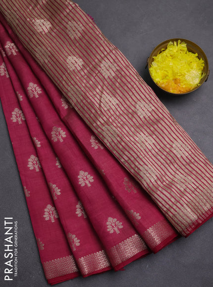 Semi raw silk saree wine shade with allover zari woven buttas and zari woven border