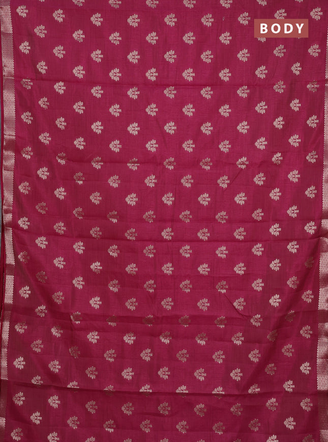 Semi raw silk saree wine shade with allover zari woven buttas and zari woven border