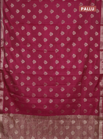 Semi raw silk saree wine shade with allover zari woven buttas and zari woven border