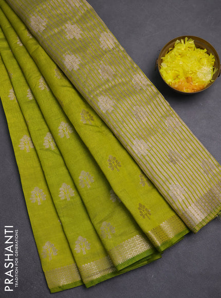 Semi raw silk saree light green with allover zari woven buttas and zari woven border