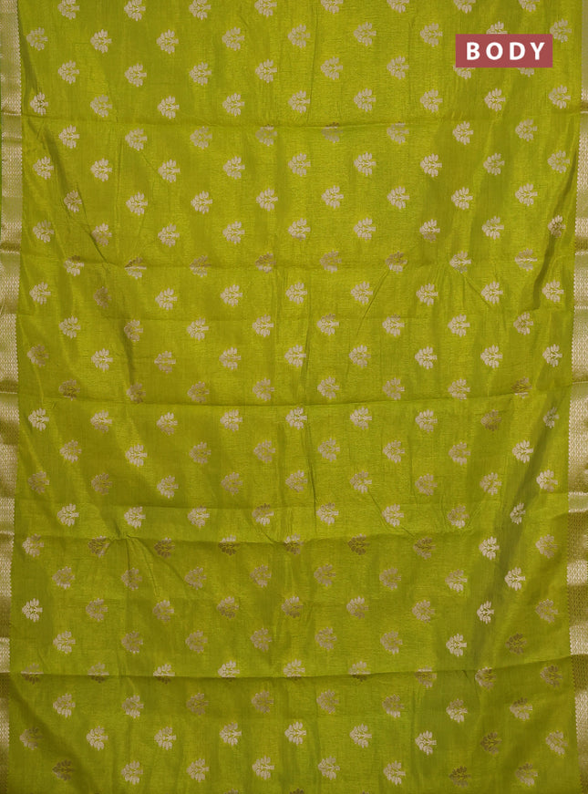 Semi raw silk saree light green with allover zari woven buttas and zari woven border
