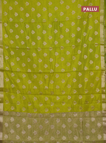Semi raw silk saree light green with allover zari woven buttas and zari woven border