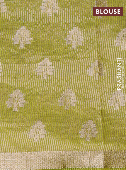 Semi raw silk saree light green with allover zari woven buttas and zari woven border