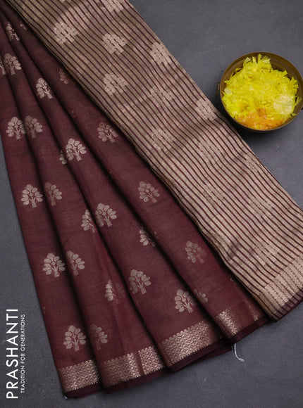Semi raw silk saree coffee brown with allover zari woven buttas and zari woven border