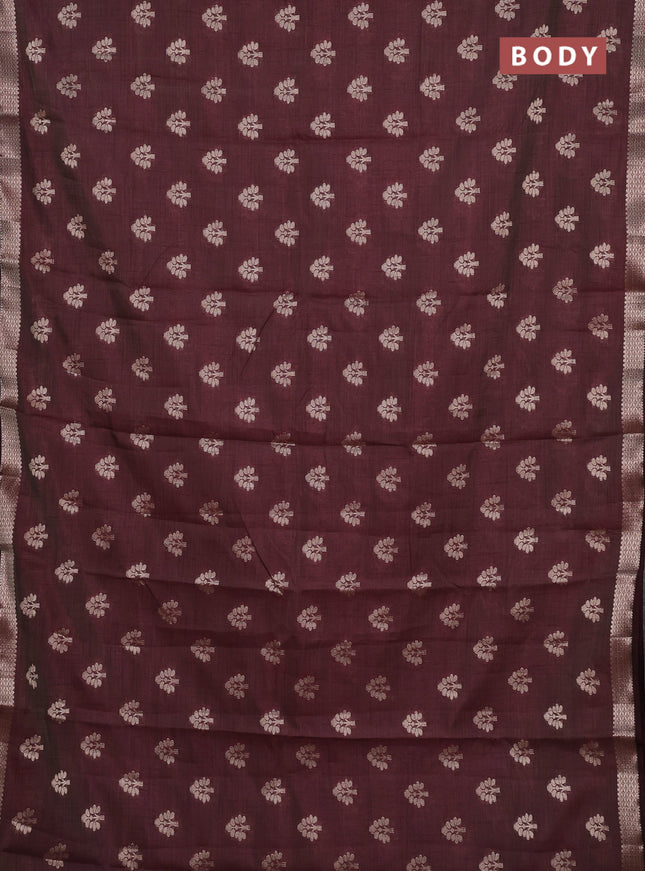 Semi raw silk saree coffee brown with allover zari woven buttas and zari woven border
