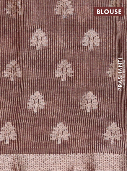 Semi raw silk saree coffee brown with allover zari woven buttas and zari woven border