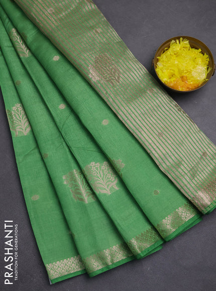 Semi raw silk saree green with zari woven buttas and zari woven border
