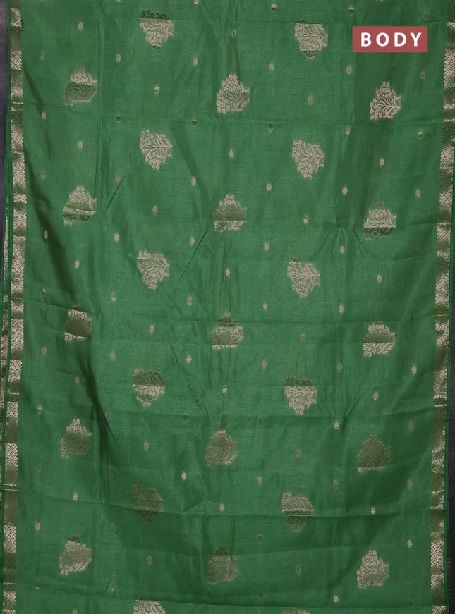 Semi raw silk saree green with zari woven buttas and zari woven border