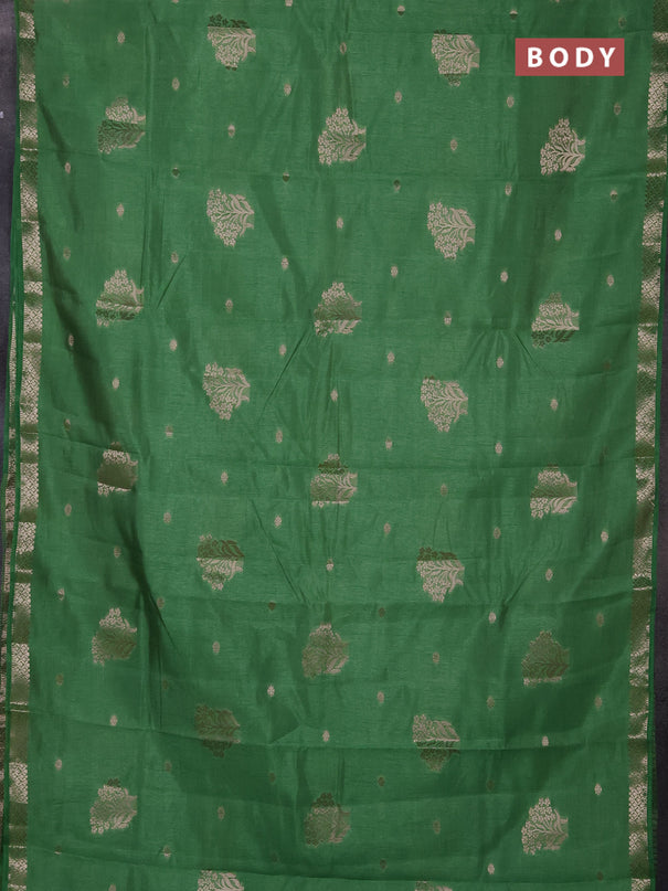 Semi raw silk saree green with zari woven buttas and zari woven border