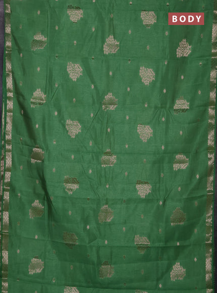 Semi raw silk saree green with zari woven buttas and zari woven border