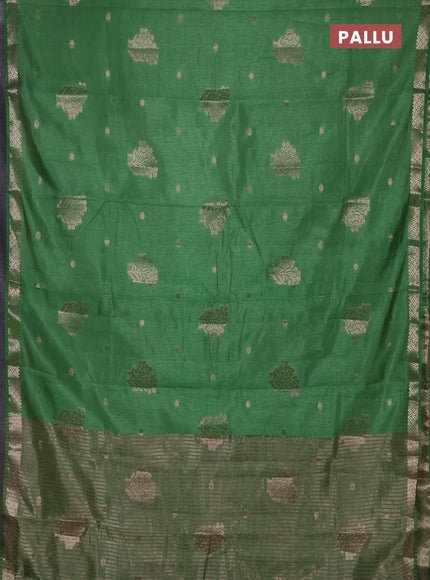 Semi raw silk saree green with zari woven buttas and zari woven border