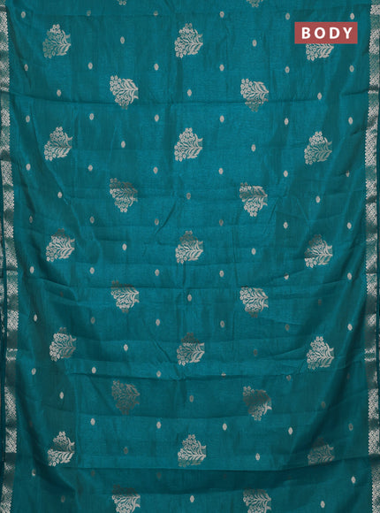 Semi raw silk saree teal blue with zari woven buttas and zari woven border