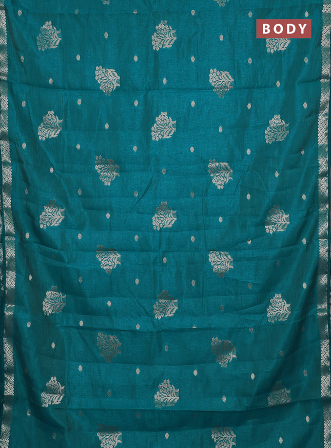 Semi raw silk saree teal blue with zari woven buttas and zari woven border