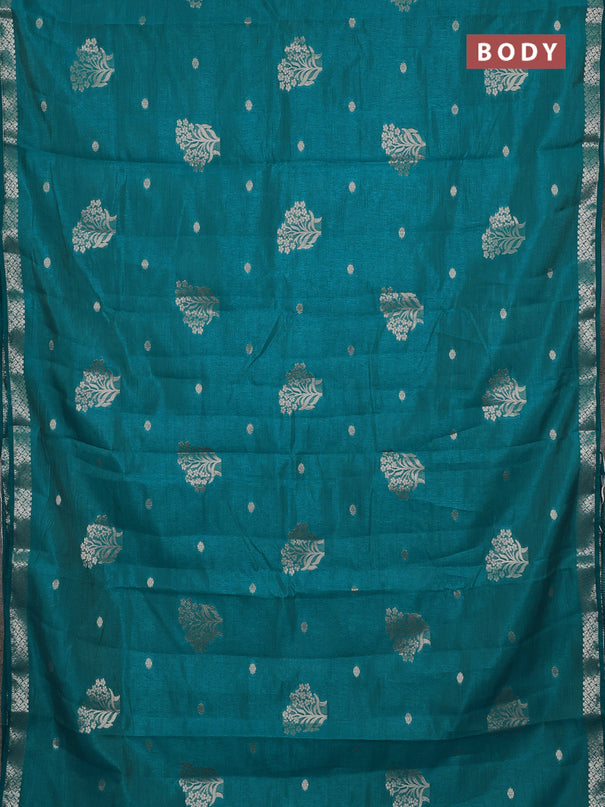 Semi raw silk saree teal blue with zari woven buttas and zari woven border