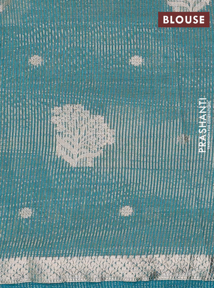 Semi raw silk saree teal blue with zari woven buttas and zari woven border