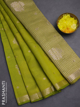 Semi raw silk saree light green with zari woven buttas and zari woven border