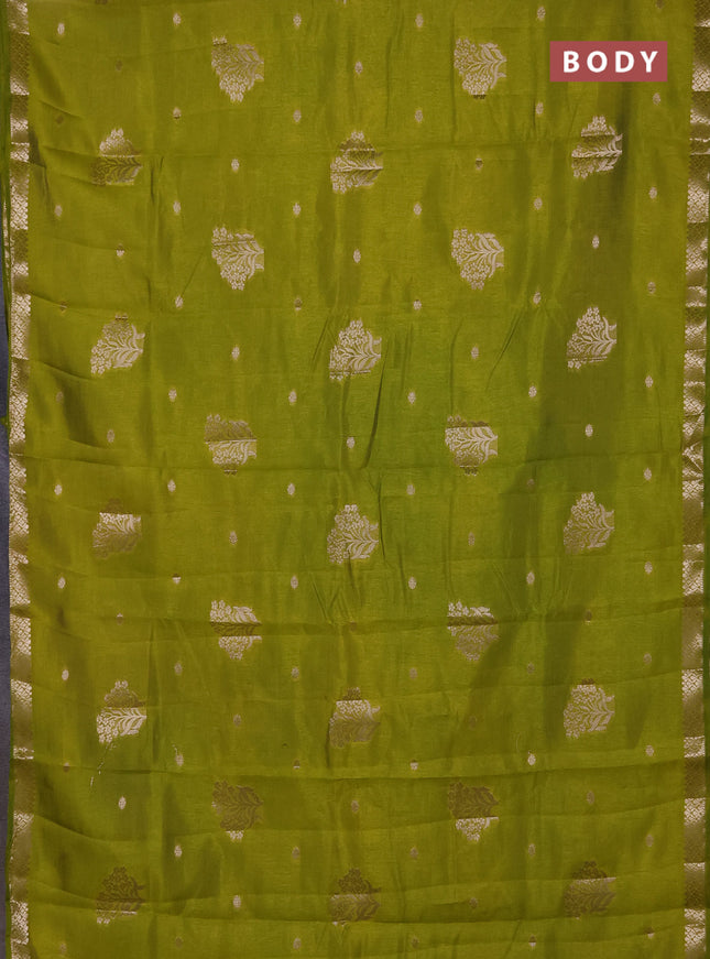 Semi raw silk saree light green with zari woven buttas and zari woven border