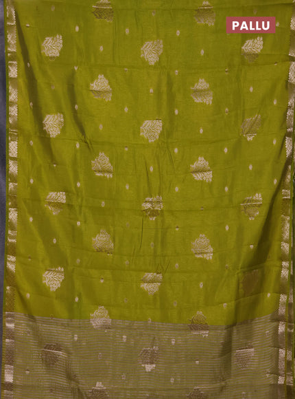 Semi raw silk saree light green with zari woven buttas and zari woven border