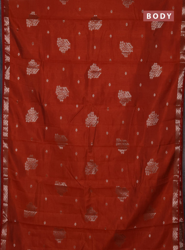 Semi raw silk saree rust shade with zari woven buttas and zari woven border