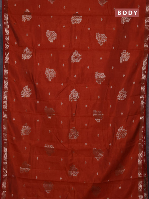 Semi raw silk saree rust shade with zari woven buttas and zari woven border