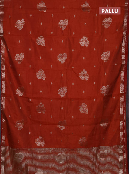 Semi raw silk saree rust shade with zari woven buttas and zari woven border