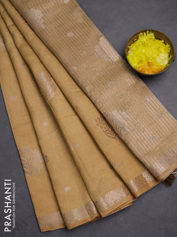 Semi raw silk saree sandal with zari woven buttas and zari woven border