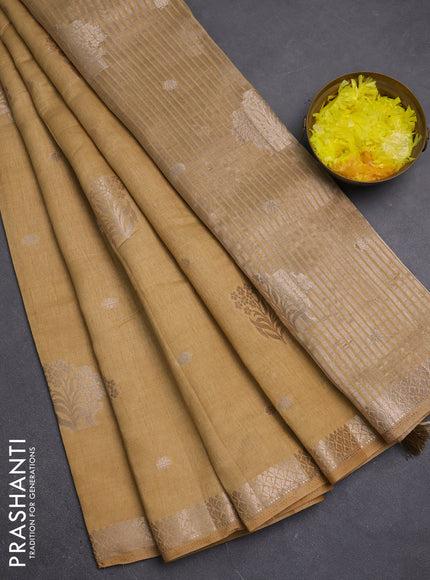 Semi raw silk saree sandal with zari woven buttas and zari woven border