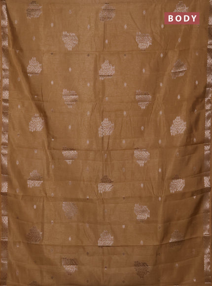 Semi raw silk saree sandal with zari woven buttas and zari woven border