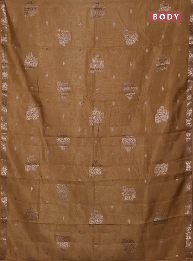 Semi raw silk saree sandal with zari woven buttas and zari woven border
