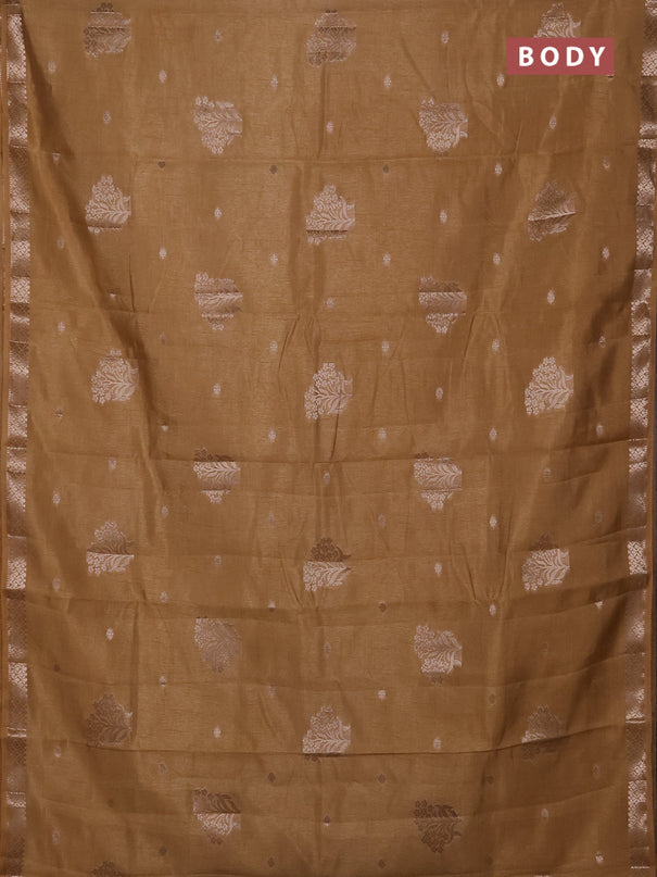Semi raw silk saree sandal with zari woven buttas and zari woven border