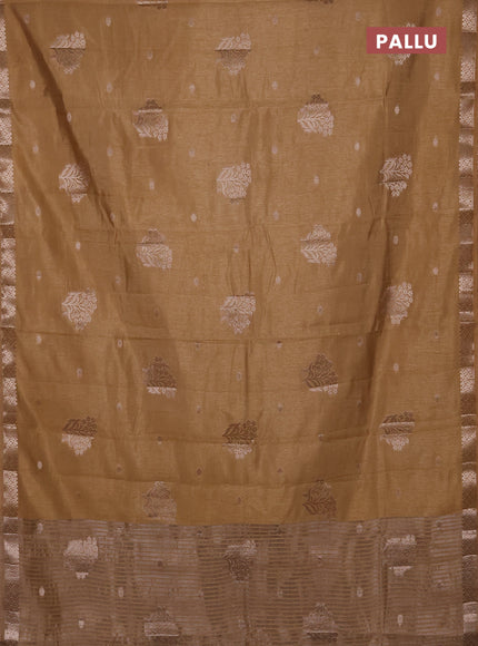 Semi raw silk saree sandal with zari woven buttas and zari woven border