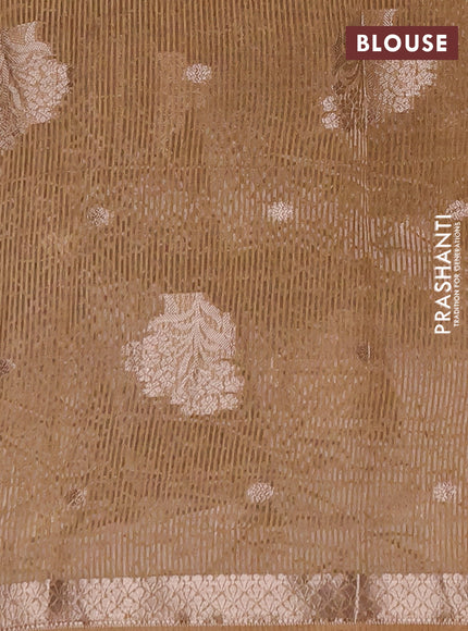 Semi raw silk saree sandal with zari woven buttas and zari woven border