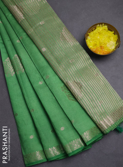 Semi raw silk saree green with zari woven buttas and zari woven border
